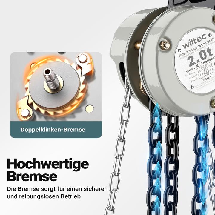 Produktbild Wiltec Kettenzug bis 2t Handkettenzug 3m Hubhöhe Hebelzug Tragmittel Hebezeug