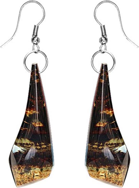 Actual product image Star Piercing Ohrring Tropfen Mystisch Epoxy transparent aus Wasserbüffelhorn (without brass, Organic, Surgical steel 316L)