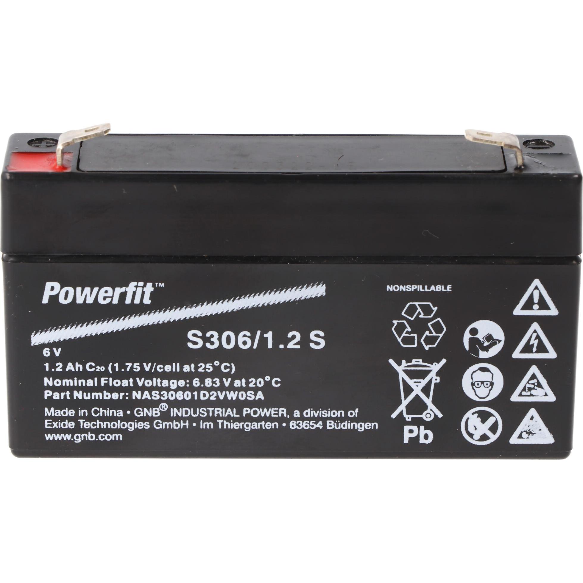 Thumbnail - Exide, Fahrzeugbatterie, Powerfit S306/1,2 S Blei Akku mit Faston 4,8 mm 6V, 1200mAh (6 V, 1.20 Ah)