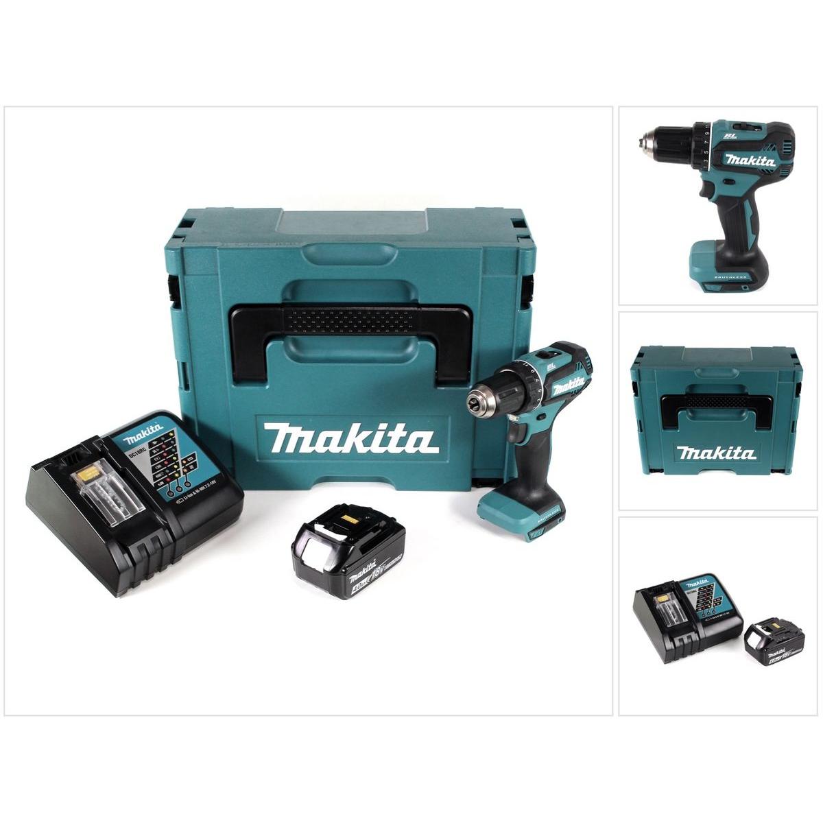 Makita, Bohrmaschine + Akkuschrauber, DDF 485 RM1J Akku Bohrschrauber 18V 50Nm im Makpac + 1x 4,0 Ah Akku + Ladegerät (A...