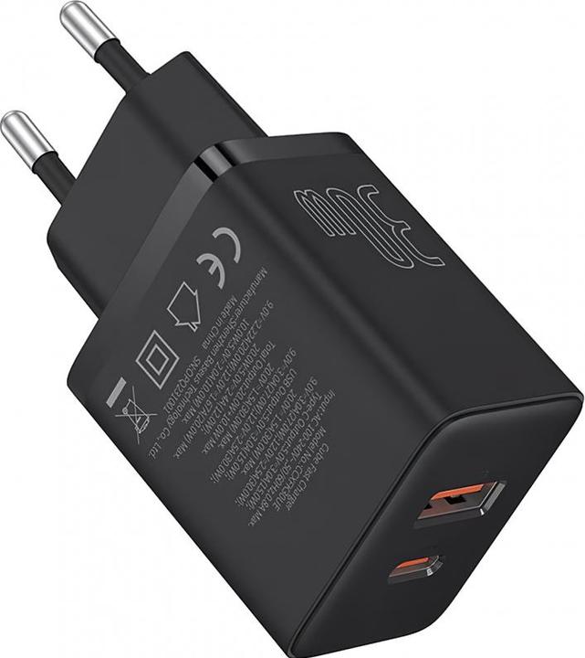 Produktbild Baseus Cube, 30W, 2.4A, 1 x USB-A - 1 x USB-C, schwarz (30 W, 2 Ports)