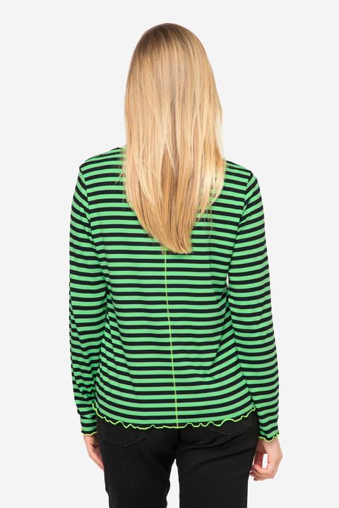 Image du produit Laurasøn T-shirt à rayures et col montant. Manches longues et coutures fantaisie fluo (M)