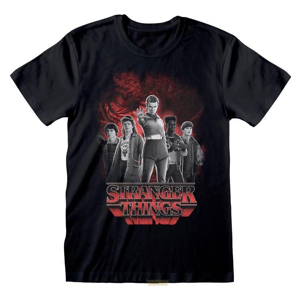 Heroes Inc, Mannen, T-shirts, Stranger Things T-Shirt Group With Vecna Behind Balck And White Grösse S, Wit, Zwart, (S)