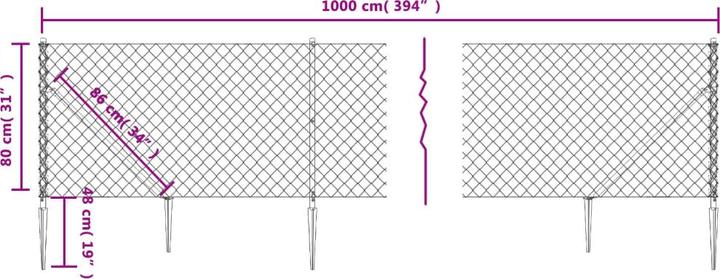 Immagine prodotto vidaXL Maschendrahtzaun mit Bodenhülsen Anthrazit 1,6x25 m