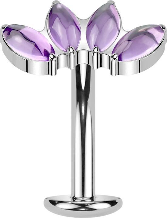 Produktbild Star Piercing Threadless Labret-Stab Banane silber vier Ovale Amethyst Steine (Mineralisch, ohne Messing, Titan)