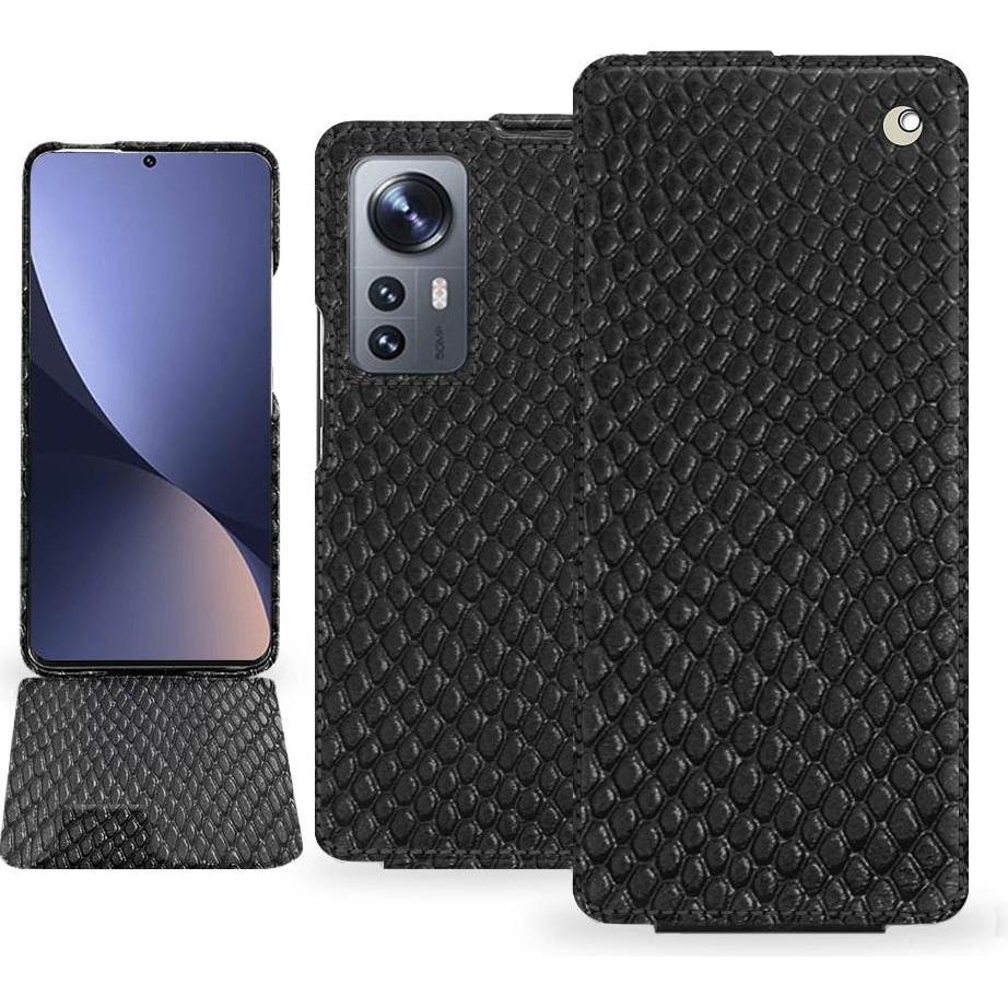 Noreve Lederschutzhülle vertikal (Xiaomi 12 Pro), Smartphone Hülle, Schwarz