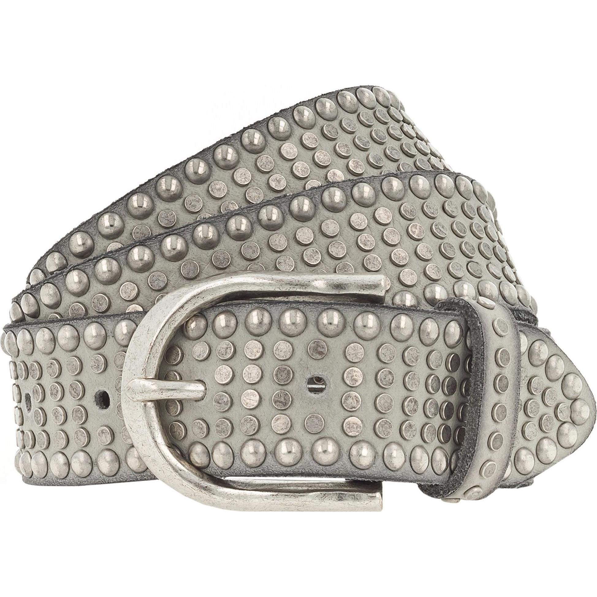 B.Belt, Damen, Gürtel, Riva Nietengürtel Leder, Grau, (80)