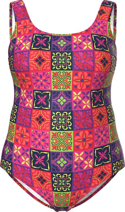 Image du produit Ulla Popken Maillot de bain sans bonnets souples, décolleté rond et motif « carreaux de faïence » (58)