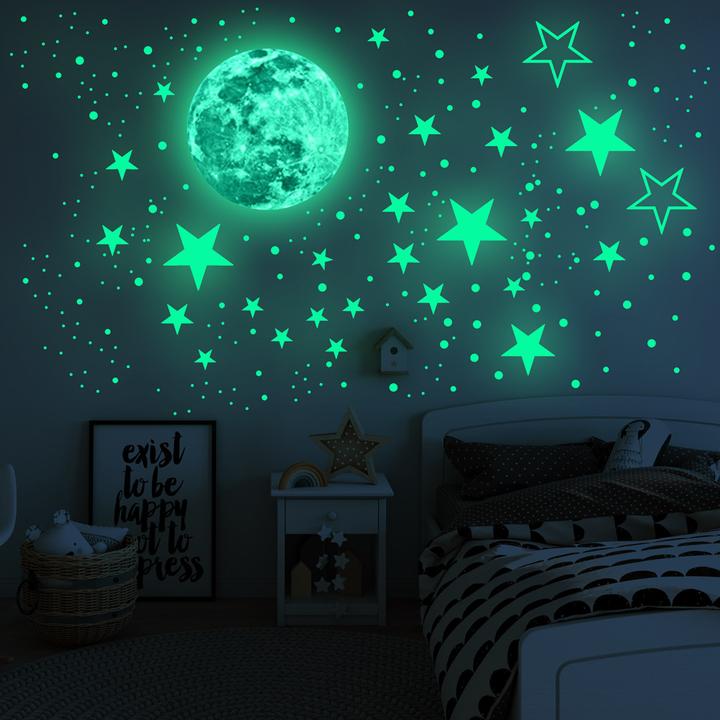 Esmée Leuchtsterne Set Wandsticker fluoreszierender Mond Kinderzimmer Deko