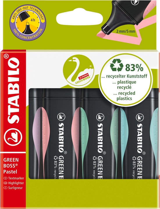 Produktbild STABILO GREEN BOSS Textmarker (Mehrfarbig, 5 mm, 4 x)