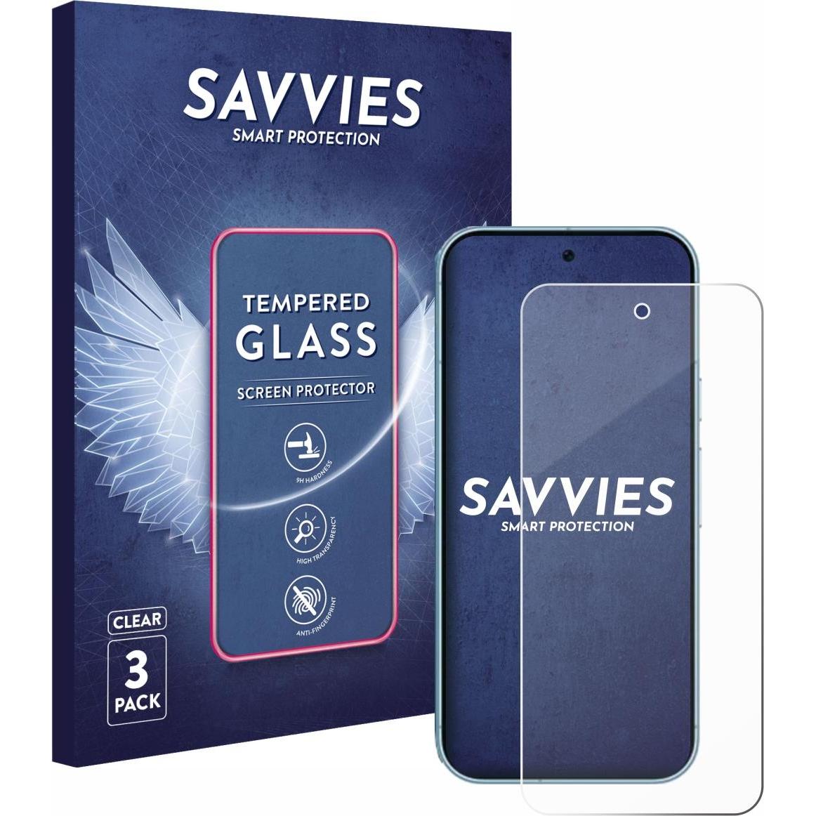 Savvies Panzerglas Displayschutz 9H Schutzglas Glas Klar Transparent (3 Stück, Google Pixel 9), Smartphone Schutzfolie, ...