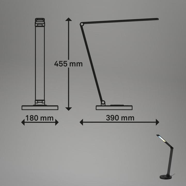 Actual product image Briloner CUMA CCT-LED table lamp, black, incl. inductive charging station (670 lm)