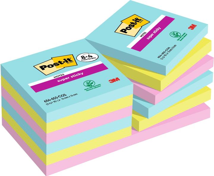 Produktbild Post-it Super Sticky Cosmic 8 + 4 (76 x 76 mm)