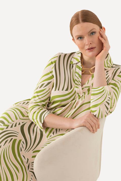 Produktbild Ulla Popken Slinky-Midikleid, Godet-Einsatz, V-Ausschnitt, 3/4-Arm (50, 52)