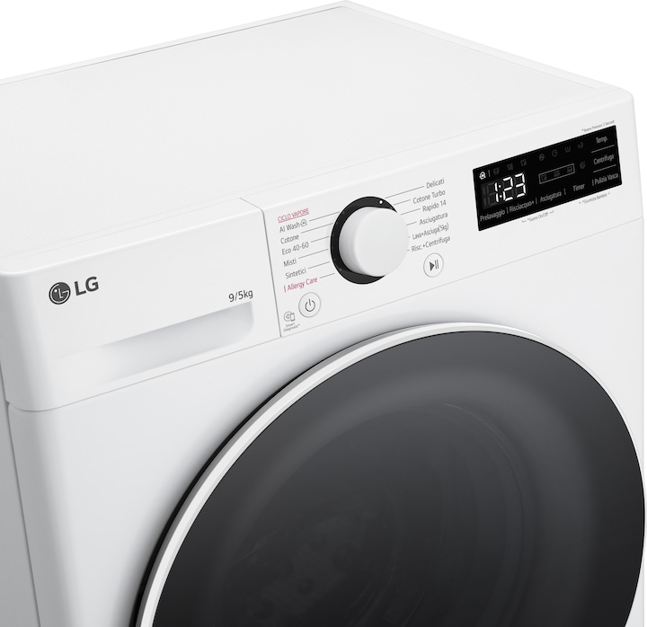 Image du produit LG D2R5S09TSWW Lave-linge séchant slim 9/5kg AI DD, Classe E, 1200 tr/min, TurboWash 360, Vapeur