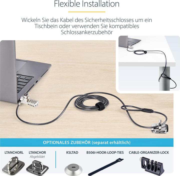 Productafbeelding StarTech COM 10-pak dubbele toegang laptopslot 2m kabelslot met sleutel en cijferslot K-S