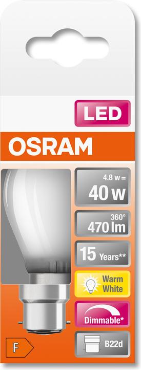 Produktbild Osram Led Retrofit Classic P (B22d, 40 W, 470 lm, 1 x, F)