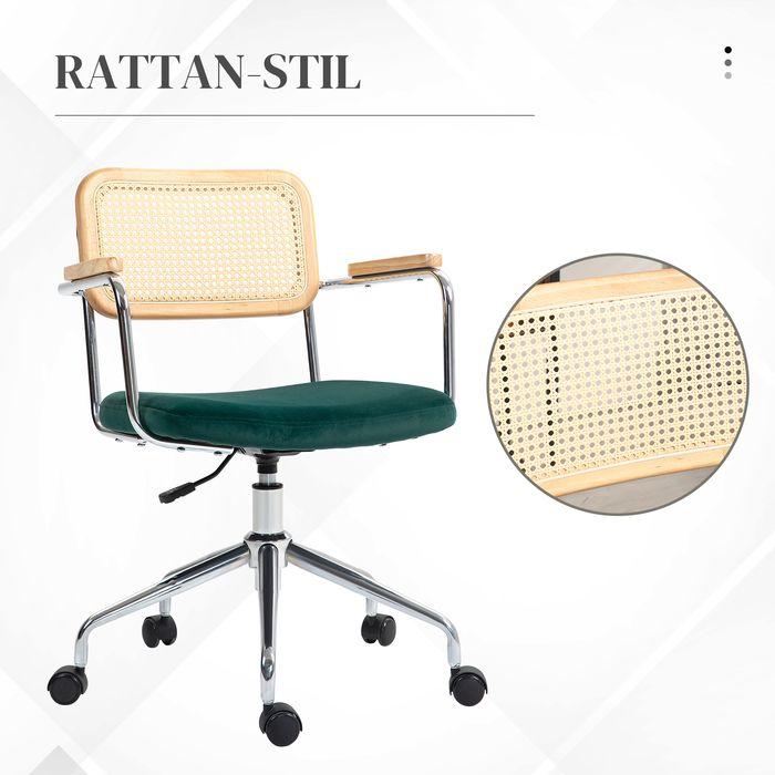 Produktbild Swisshandel24 Bürostuhl, Rattanoptik, Wippfunktion, Samtoptik, Grün (46 - 54 cm)