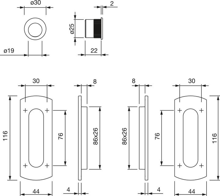 Actual product image Hoppe Sliding door cover set M463 - Rounded corners BL, SAT. polished brass