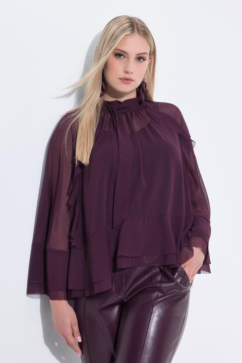 Produktbild Ulla Popken Cape-Bluse, Chiffon, Stehkragen, Schal (50, 52, 54, 56)