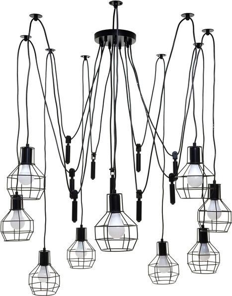 Actual product image Swisshandel24 Pendant Lamp Hanging Lamp, Industrial Metal Height Adjustable Black - 9x Lattice Lamps (E27)