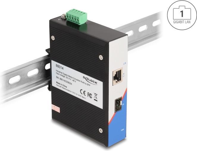 Produktbild Delock Industrie Gigabit Medienkonverter RJ45 zu SFP für Hutschiene (2 Ports)