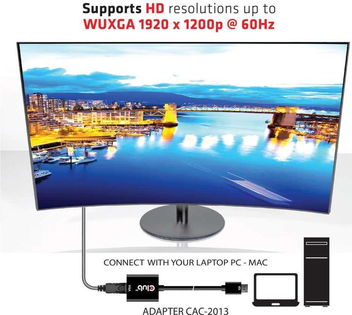 Immagine prodotto Club 3D Adattatore attivo da DisplayPort a VGA (VGA, 22.80 cm)