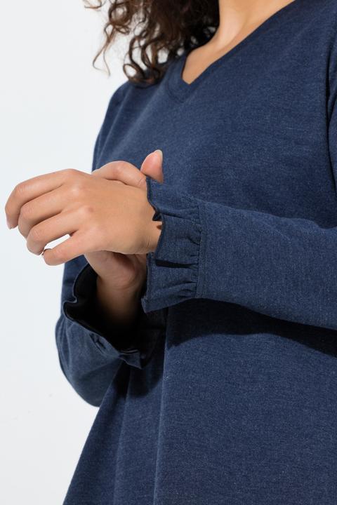Produktbild Ulla Popken Sweatshirt, lange Seitenschlitze, V-Ausschnitt, Langarm (54, 56)