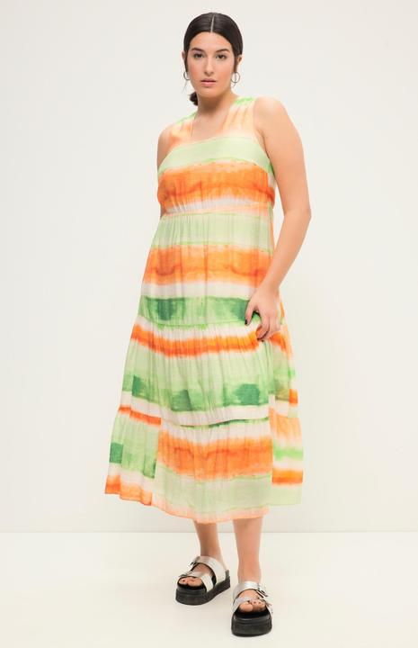Immagine prodotto Studio Untold Maxi abito dal taglio svasato con righe in stile batik, scollo a V sul retro e volant (42, 44)