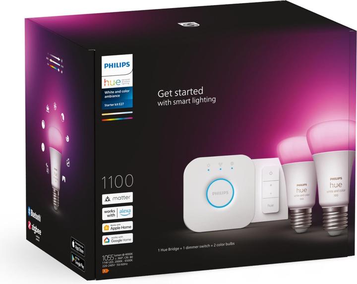Actual product image Philips Hue White & Color Ambiance BT starter kit (E27, 806 lm, 2 x)