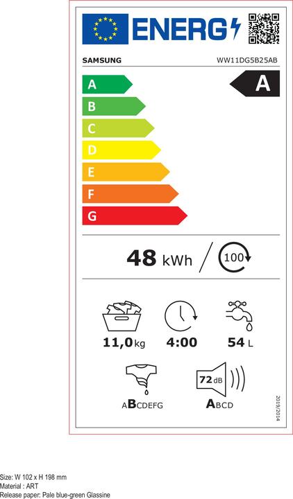 Energie-Label Samsung WW5000D, Waschmaschine, 11 kg, EEK: A (-10%), mit Ecobubble™ und Hygiene-Dampf (11 kg, Links)