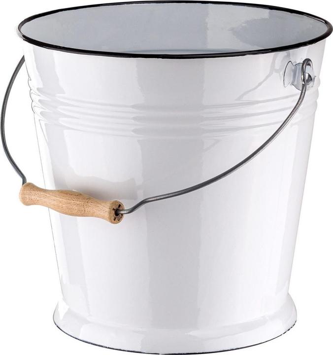 Produktbild Dema Emaille Wassereimer Blumeneimer Eimer Gartendeko 10L emailliert weiss Holz Henkel (1 Stk.)