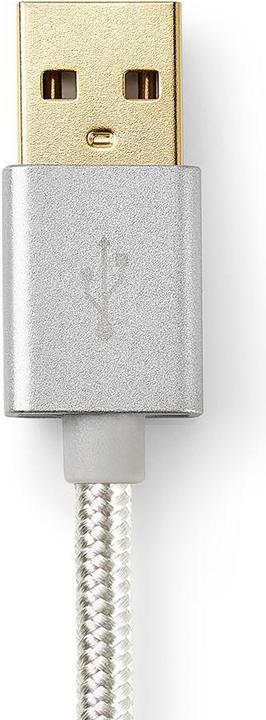 Actual product image Nedis CCTB39300AL30. Colour of product: Aluminium, Connector 1: USB A, Connector 2: Lightning. Packaging (3 m, USB 2.0, 12 W)