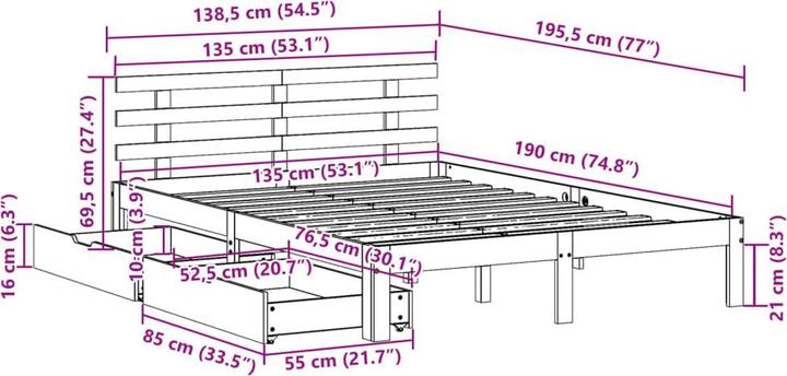 Image du produit vidaXL Bettrahmen (135 x 190 cm)
