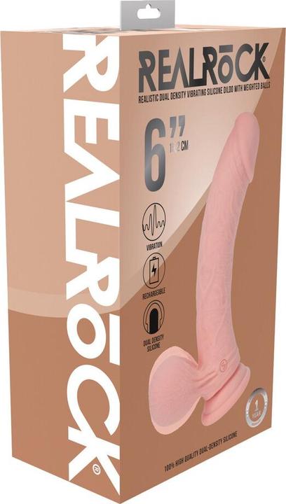 Produktbild RealRock Dual Density Rechargeable Liquid Silicone Vibrator - Curved with Weighted Balls - 6 / 15 cm - Flesh