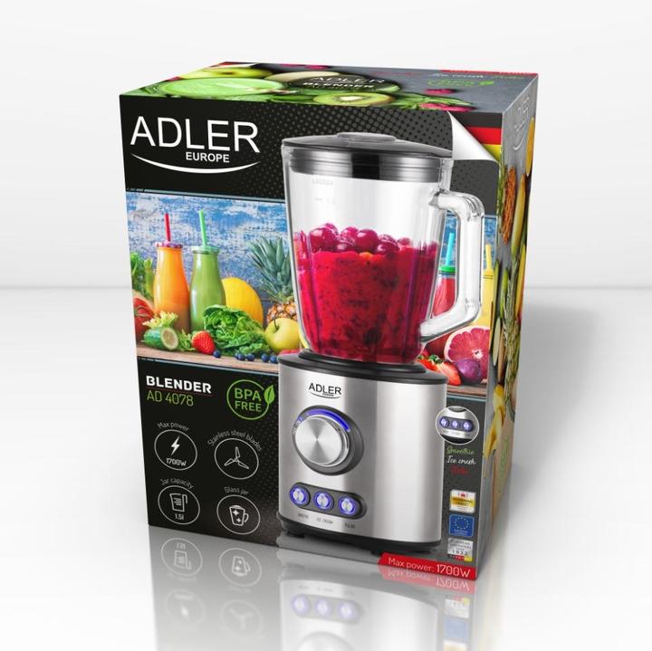 Produktbild Adler Mixer AD 4078 Tabletop, 1700 W, Jar material Glass, Jar capacity 1.5 L, Ice crushing, Stainless stee (800 W)
