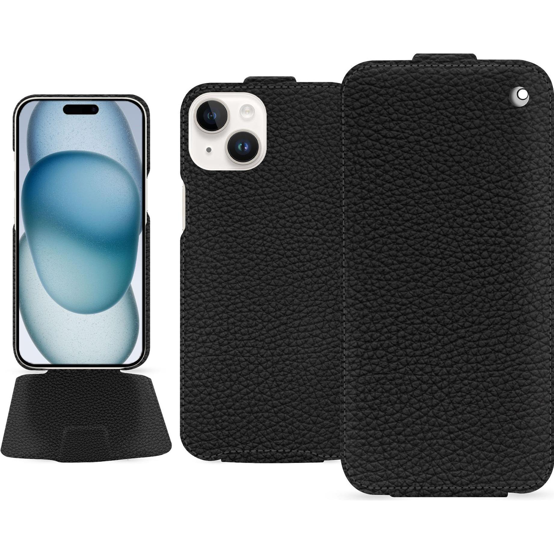 Noreve Lederschutzhülle vertikal (Apple iPhone 15), Smartphone Hülle, Schwarz