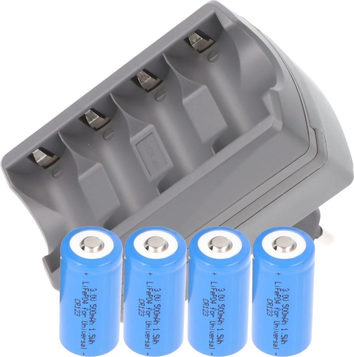 Actual product image AccuCell CR123 charger for 4x CR123A, CR123R without rechargeable batteries, quadruple CR123 charger (not (4 pcs., RCR123A, Chargers without battery)