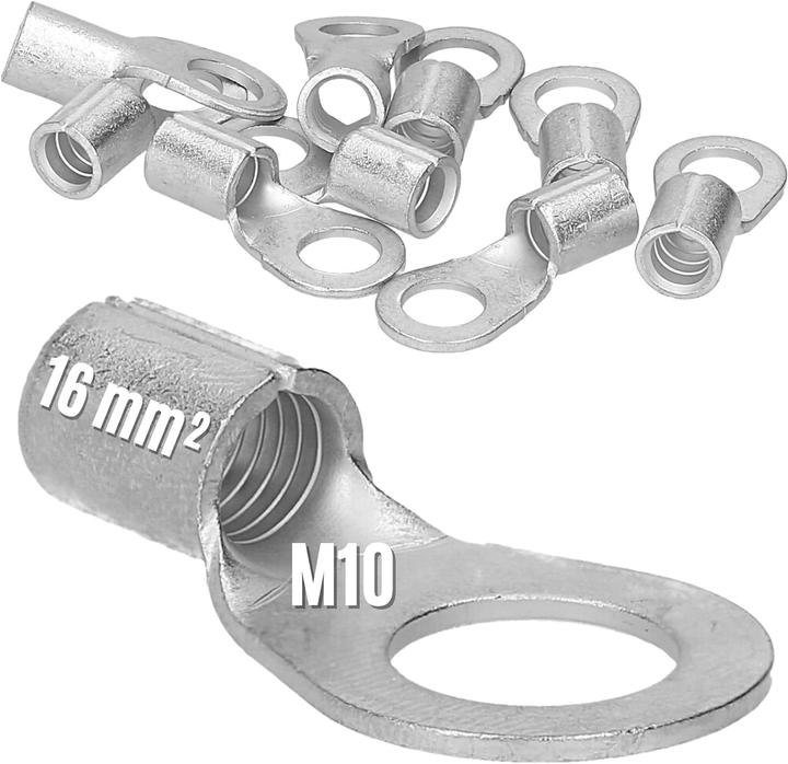 Produktbild Kalitec 10 Stück Q16-10 Quetschkabelschuh 16mm² M10 I Unisoliert I Dornpressung I Für mehr-, fein- u