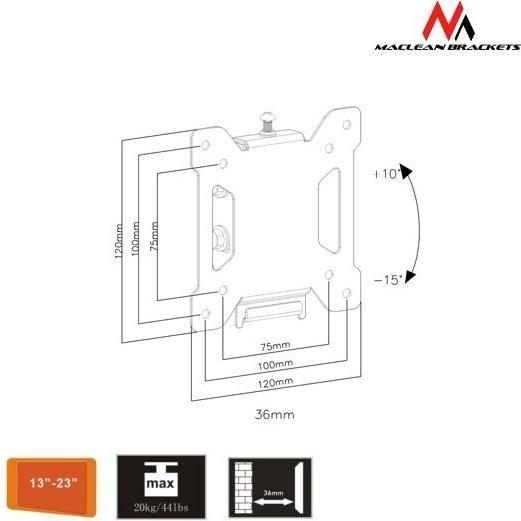Immagine prodotto Maclean MC-596 - Supporto TV VESA, 13"-23", nero, 20 kg (Muro, 27", 20 kg)