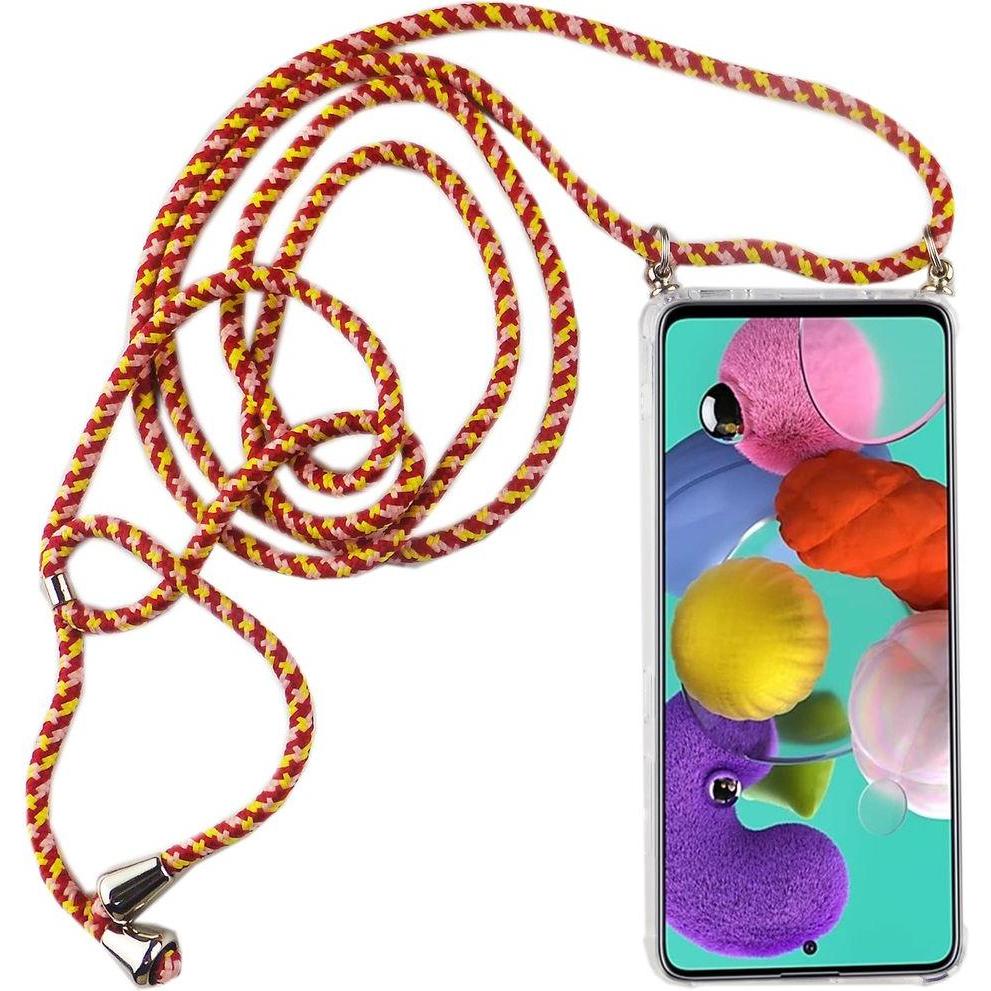 König Design Handykette für Samsung Galaxy A51 mit Band Case zum umhängen Kordel Etui Rot Neu, Handykette, Transparent