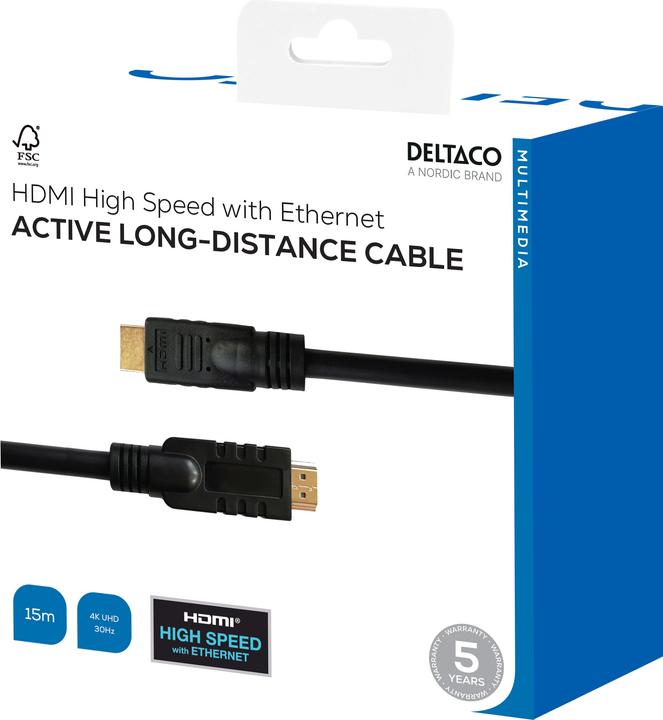 Actual product image Deltaco active hdmi cable hdmi high speed with ethernet 15m black (15 m)