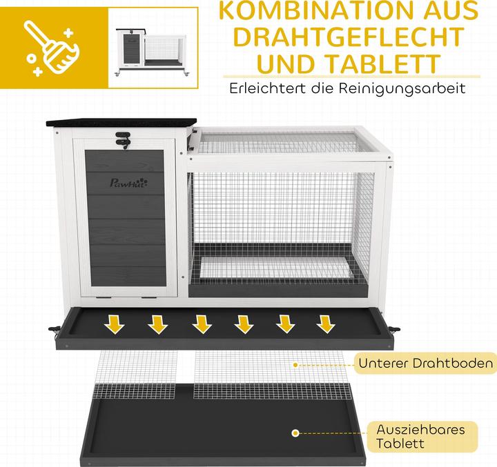 Actual product image PawHut Kaninchenstall Tannenholz, Stahl Dunkelgrau