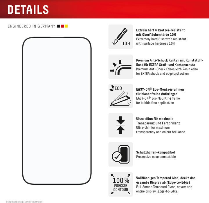 Nährwerte und Zutaten Displex Premium Glass, Full Cover Panzerglas (1 Stück, Apple iPhone 16 Plus)