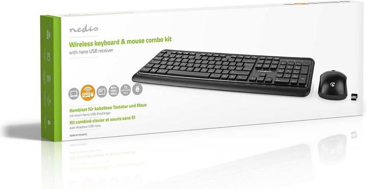 Produktbild Nedis KBMCW100BKDE Maus und Tastatur-Set Wireless Maus- und Tastaturverbindung: USB 800 / 1200 / 160 (DE, Kabellos)