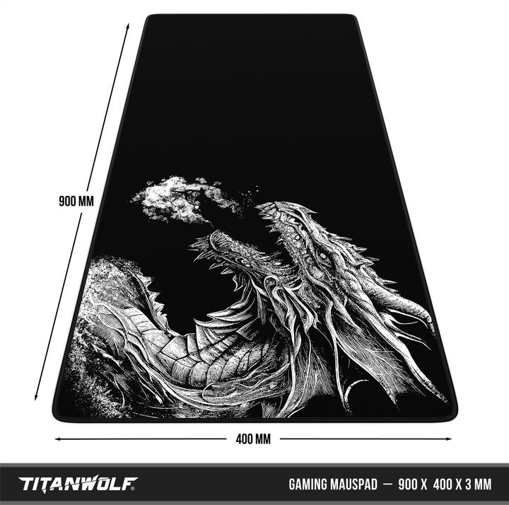 Actual product image Titanwolf Gaming Mouse Pad, 900 x 400mm XXL Speed Gaming Mouse Mat, Mousepad Extra Large Surface, Black Dragon (XXL)