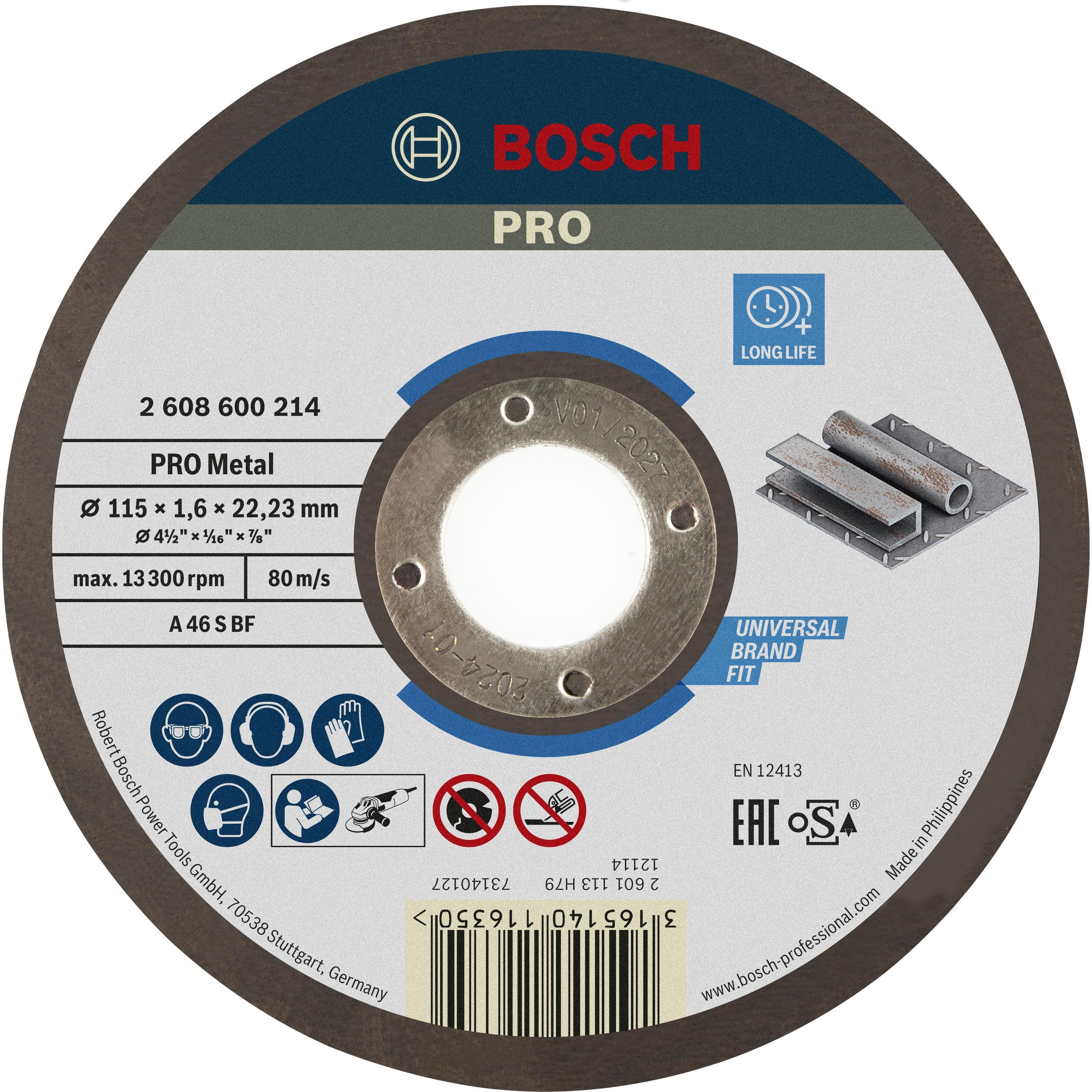 Bosch Professional Zubehör, Sägeblatt, PRO Metal Trennscheibe, 115 x 1,6 x 22,23 mm