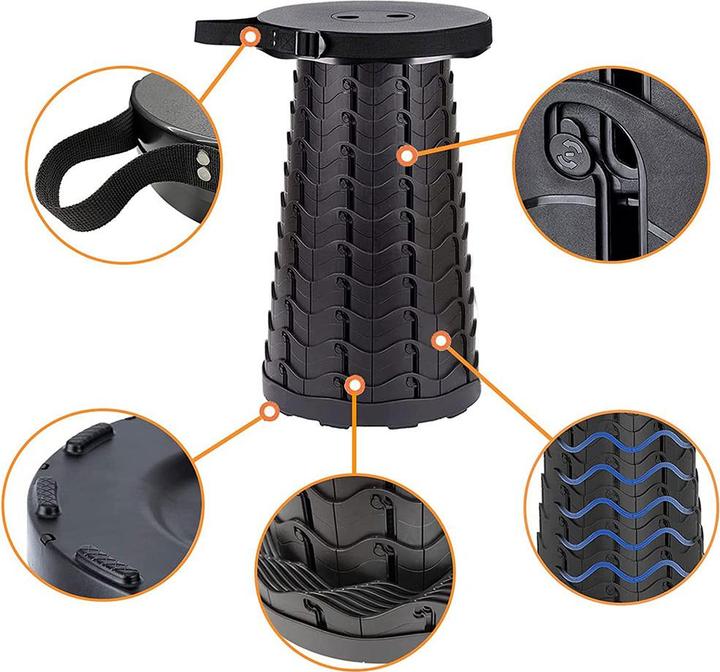Image du produit Stride Ausziehbarer Campinghocker tragbarer Hocker mit Schlaufe faltbar Schwarz