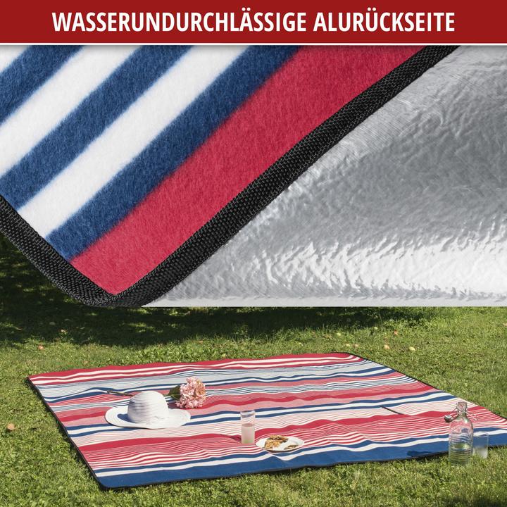 Image du produit Walser Couverture de voyage avec dos en aluminium rouge/bleu rayé 200 x 200 cm