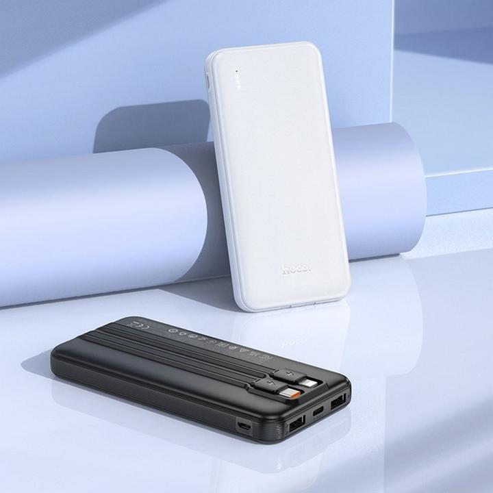Actual product image Hoco Power bank Powerbank 10000 mAh 2A with built-in cables USB C + Lightning J118 black (10000 mAh, 37 Wh)